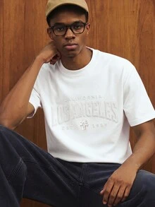 Manfinity Joysei Men's Los Angeles 3D Letter Print T-Shirt, Minimalist Style, Suitable As A Gift For Friends - White - View 2