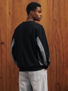 Manfinity Joysei Men's Color Block Print Pullover Sweatshirt, Suitable For Autumn/Winter - Black - View 2