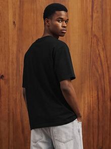 OldRiff Men's Casual Round Neck Knit Short Sleeve T-Shirt - Black - View 2