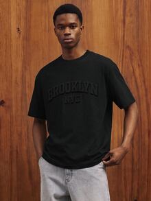 OldRiff Men's Casual Round Neck Knit Short Sleeve T-Shirt - Black - View 1
