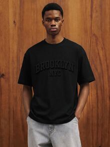OldRiff Men's Casual Round Neck Knit Short Sleeve T-Shirt - Black - View 3