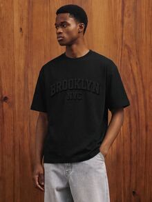 OldRiff Men's Casual Round Neck Knit Short Sleeve T-Shirt - Black - View 6