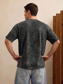 Manfinity Joysei Men's Vintage Letter Print Short Sleeve T-Shirt, Spring/Summer - Black - View 2