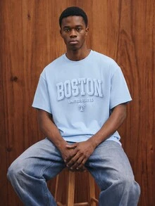Manfinity Joysei Light Blue Label Men's White Raglan T-Shirt ( Fabric) - Baby Blue - View 5