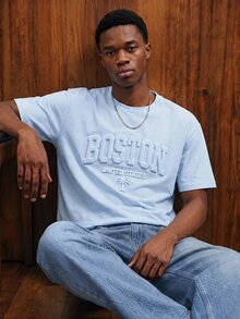 Manfinity Joysei Light Blue Label Men's White Raglan T-Shirt ( Fabric) - Baby Blue - View 4