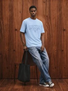 Manfinity Joysei Light Blue Label Men's White Raglan T-Shirt ( Fabric) - Baby Blue - View 6