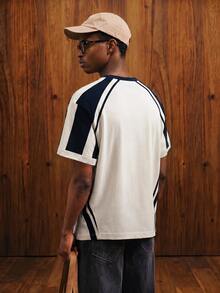OldRiff Men's Casual College Colorblock Letter Print T-Shirt - Blue - View 3