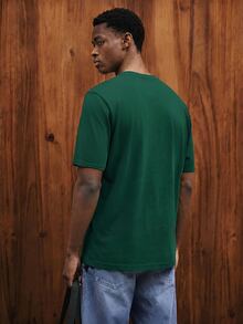 Manfinity Joysei Men's Casual Olive Green Bear & Letter Embossed Short Sleeve T-Shirt, Summer - Dark Green - View 2