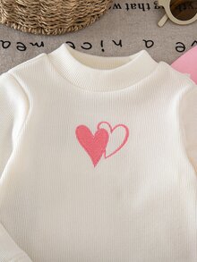 SHEIN 2pcs/Set Kids Baby Girl Heart Pattern Comfortable Versatile Long Sleeve Pullover Fleece Lined Rompers, Casual Versatile, Soft And Comfortable, Suitable For Indoor, Outdoor And Any Occasion - Multicolor - View 3