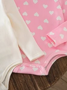 SHEIN 2pcs/Set Kids Baby Girl Heart Pattern Comfortable Versatile Long Sleeve Pullover Fleece Lined Rompers, Casual Versatile, Soft And Comfortable, Suitable For Indoor, Outdoor And Any Occasion - Multicolor - View 5