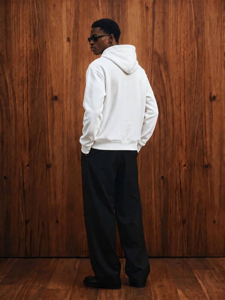 OldRiff White Oversized Men's 3D Los Angeles Letter Graphic Loose Fit Drop Shoulder Thick Hoodie, Suitable For Autumn/Winter, Outdoor, School - White - View 2