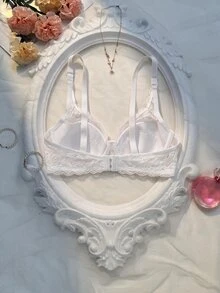 Crystal Vow Floral Lace Push Up Bra Lingerie - White - View 4