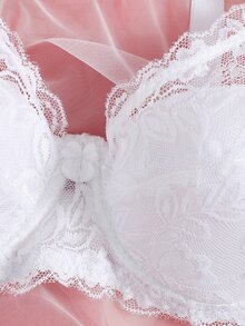 Crystal Vow Floral Lace Push Up Bra Lingerie - White - View 7