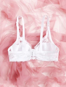 Crystal Vow Floral Lace Push Up Bra Lingerie - White - View 2