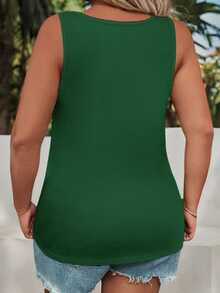 EMERY ROSE Plus Size Summer Casual Simple Solid Color Tank Top - Dark Green - View 2