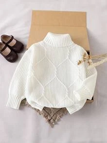 SHEIN 1件女款白色套頭毛衣，高領菱格紋理，純色簡約百搭，寬鬆柔軟溫柔風，適中厚度，下擺整齊，柔軟舒適，適合日常休閒穿著、外出、購物，秋冬款 - 白色 - 查看 7