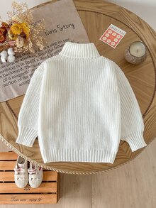 SHEIN 1件女款白色套頭毛衣，高領菱格紋理，純色簡約百搭，寬鬆柔軟溫柔風，適中厚度，下擺整齊，柔軟舒適，適合日常休閒穿著、外出、購物，秋冬款 - 白色 - 查看 2