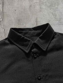 AXEPEAK Men's Solid Color Casual Versatile Daily Wear Long Sleeve Shirt - Black - View 2