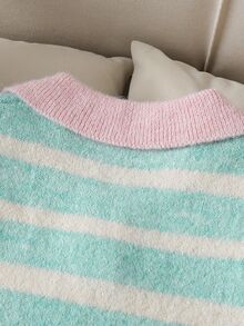 Tween Girl Striped Color Block Casual Daily Vest - Green - View 3