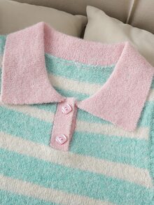Tween Girl Striped Color Block Casual Daily Vest - Green - View 4