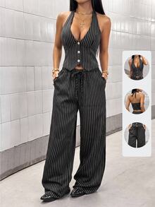 StreetHx Streetwear Women's Summer Solid Color Vest Top And Long Pants 2 Pieces Set - Multicolor - View 1
