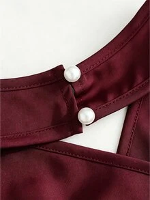 SHEIN Clasi 女款蕾絲拼接時尚百搭約會之夜外訪夜店掛脖上衣 酒紅色 夏季性感 - 酒紅色 - 查看 4