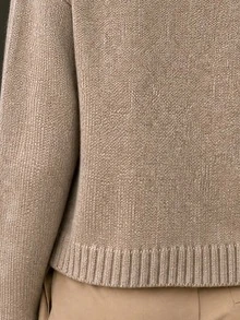 LUMIGAL Spring Autumn Winter New Women's Sweater Top, Half-High Stand Collar, Metal Button, Dropped Shoulder, Long Sleeve, Ribbed, Short Loose Fit, Single-Breasted Cardigan - Khaki - View 5