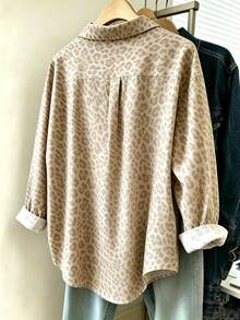 SHEIN LUNE 休閒寬鬆長袖襯衫 豹紋圖案 秋冬款 簡約百搭 日常穿著襯衫 - 彩色 - 查看 2