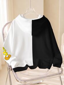 LOONEY TUNES X SHEIN Plus Size Women's Letter Print Long Sleeve Casual Sweatshirt Sweatshirt - White - View 2