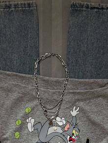 TOM & JERRY X SHEIN SHEIN EZwear Women's Ruched Waist Square Neck Fitted Cartoon Print T-Shirt, Suitable For Summer Streetwear And Vacation - Light Grey - View 5