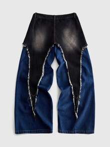 ROMWE MEN Street Life Celana Jeans Denim Pria dengan Motif Patchwork Blok Warna dan Struktur - MultiWarna - View 9