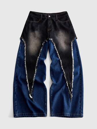 Street Life Herren Farbblock Patchwork strukturierte Jeans