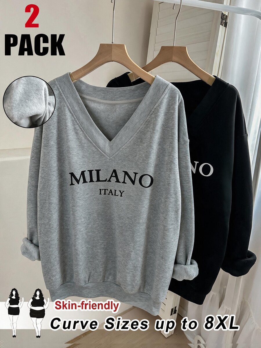 SHEIN CURVE+ 2PCS Plus Size Sweatshirts & Hoodies - Multicolor - View 1