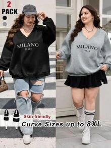 SHEIN CURVE+ 2PCS Plus Size Sweatshirts & Hoodies - Multicolor - View 2