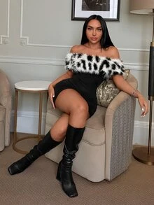 SHEIN SXY Gaun Mini Pesta Kencan Seksi Wanita dengan Blok Warna Mewah dan Bahu Terbuka - MultiWarna - View 7