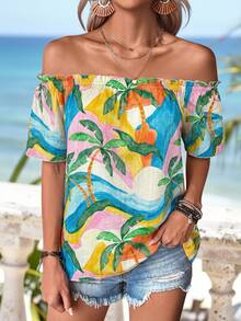 Sylviya Casual Women's Summer Vacation Off-Shoulder Printed Beach Shirt - Multicolor - View 4