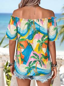 Sylviya Casual Women's Summer Vacation Off-Shoulder Printed Beach Shirt - Multicolor - View 3