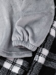 Teen Boys Grey Flannel Lounge Set, Loose Comfortable Plaid Pants And Fuzzy Pajama Top, 2 Pieces Set, Suitable For Autumn/Winter - Grey - View 7