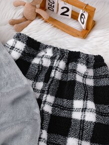 Teen Boys Grey Flannel Lounge Set, Loose Comfortable Plaid Pants And Fuzzy Pajama Top, 2 Pieces Set, Suitable For Autumn/Winter - Grey - View 6