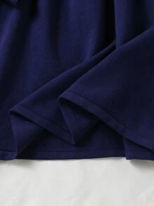 Vestido de suéter de punto acanalado con detalle de botones para niña preadolescente - Azul Marino - Ver 8