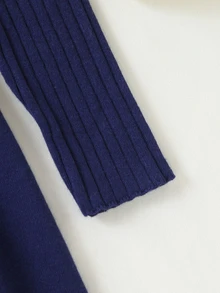 Vestido de suéter de punto acanalado con detalle de botones para niña preadolescente - Azul Marino - Ver 5