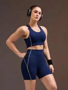 Powerista طقم رياضي نسائي توب قصير وشورت - أزرق بحري - مشاهدة 6