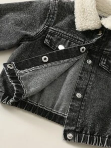 SHEIN Baby Boy Fleece Collar Denim Jacket And Denim Pants Set, Thickened For Autumn/Winter Back To School Season - Blue - View 7
