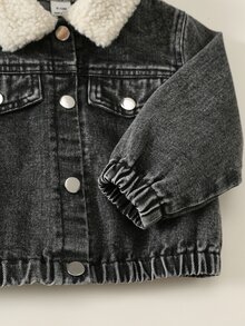 SHEIN Baby Boy Fleece Collar Denim Jacket And Denim Pants Set, Thickened For Autumn/Winter Back To School Season - Blue - View 6