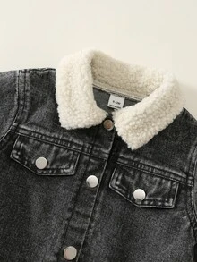 SHEIN Baby Boy Fleece Collar Denim Jacket And Denim Pants Set, Thickened For Autumn/Winter Back To School Season - Blue - View 5