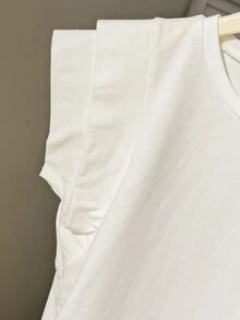 SHEIN 青少年女孩春夏休閒白色圓領雙層寬版無袖T恤，適合日常休閒穿著，白色上衣 - 白色 - 查看 8