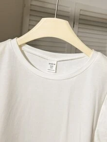 SHEIN 青少年女孩春夏休閒白色圓領雙層寬版無袖T恤，適合日常休閒穿著，白色上衣 - 白色 - 查看 9