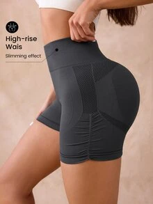 Slayform Slayform Women's Seamless High Waist Tummy Control Butt Lifting Sports Shorts, Suitable For Workout, Running, Yoga - Dark Grey - View 3