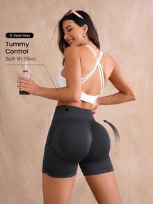 Slayform Slayform Women's Seamless High Waist Tummy Control Butt Lifting Sports Shorts, Suitable For Workout, Running, Yoga - Dark Grey - View 2
