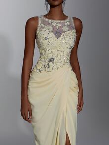Elitara Gaun Mermaid Mewah Elegan dengan Pita Kuning, Manik-manik, Payet, Renda, Patchwork Satin, Belahan Belakang, dan Tali Pengikat, Cocok untuk Pernikahan, Pesta, Pesta Lajang, Liburan, Prom, dan Gala Malam. - Angsa kuning - View 7